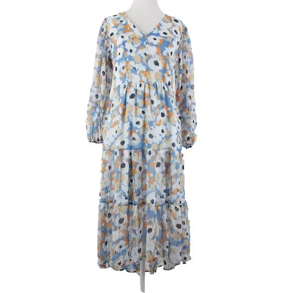 joie blue and white dress Joie Puff Sleeve Shirred Dress Floral Print White/Blue